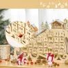Fa adventi naptár LED-világítással 45x10x31 cm szán alakú, 24 fiókos karácsonyi öröknaptár natúr fa