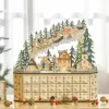 Fa adventi naptár LED-világítással 45x13x43 cm 24 fiókos karácsonyi öröknaptár natúr fa