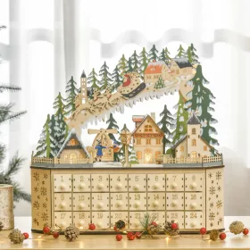   Fa adventi naptár LED-világítással 45x13x43 cm 24 fiókos karácsonyi öröknaptár natúr fa