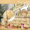 Fa adventi naptár LED-világítással 45x13x43 cm 24 fiókos karácsonyi öröknaptár natúr fa