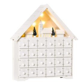   Fa adventi naptár LED-világítással 24 fiókos karácsonyi örök naptár 39x9x42 cm, fehér-zöld