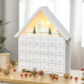   Fa adventi naptár LED-világítással 24 fiókos karácsonyi örök naptár 39x9x42 cm, fehér-zöld