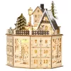 Fa adventi naptár LED-világítással 25x20x29 cm 24 fiókos karácsonyi örök naptár natúr fa