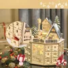 Fa adventi naptár LED-világítással 25x20x29 cm 24 fiókos karácsonyi örök naptár natúr fa