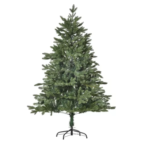 Műfenyő 150 cm magas, élethű karácsonyfa 444 ág, 3 féle levélforma, stabil fém talppal