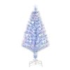 LED-es műfenyő 120 cm fehér–kék karácsonyfa üvegszálas fényekkel, stabil fém talppal