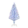 LED-es műfenyő 120 cm fehér–kék karácsonyfa üvegszálas fényekkel, stabil fém talppal