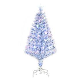   LED-es műfenyő 120 cm fehér–kék karácsonyfa üvegszálas fényekkel, stabil fém talppal