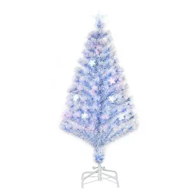   LED-es műfenyő 120 cm fehér–kék karácsonyfa üvegszálas fényekkel, stabil fém talppal