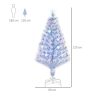 LED-es műfenyő 120 cm fehér–kék karácsonyfa üvegszálas fényekkel, stabil fém talppal