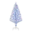 LED-es műfenyő 120 cm fehér–kék karácsonyfa üvegszálas fényekkel, stabil fém talppal