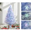 LED-es műfenyő 120 cm fehér–kék karácsonyfa üvegszálas fényekkel, stabil fém talppal