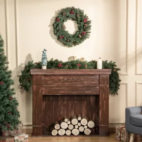   Műfenyő ajtókoszorú Ø60x8 cm karácsonyi ajtódísz tobozokkal és bogyókkal, függesztőfüllel 