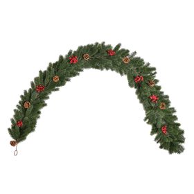   Karácsonyi fenyőgirland 190 cm műfenyő girland tobozokkal és piros bogyókkal, beltérre és kültérre
