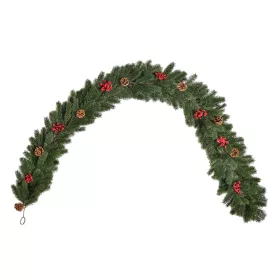   Karácsonyi fenyőgirland 190 cm műfenyő girland tobozokkal és piros bogyókkal, beltérre és kültérre