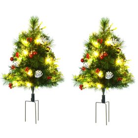   2 darabos mini műfenyő szett LED világítással, díszített, 75 cm magas, zöld színben