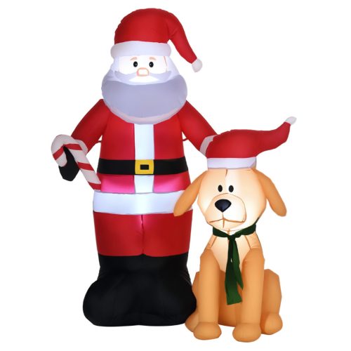 Felfújható Mikulás kutyával világító kültéri karácsonyi dekoráció 117x80x157 cm LED-fénnyel