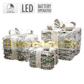   Karácsonyi dekoráció LED ajándékdobozok 3 darabos készlet zöld, időzítő funkcióval, karácsonyi világítás