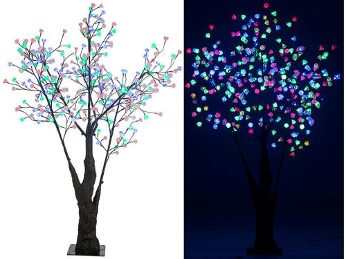 LED Christmas decoration tree 180 cm, 336 LEDs warm white, with 336 colored light-up flowers indoor and outdoor lighting