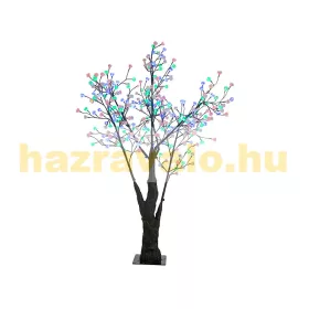 LED karácsonyi dekorációs fa 180 cm, 336 LED meleg fehér, 336 db színesen világító virággal