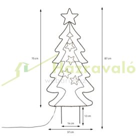   Világító karácsonyfa dekoráció meleg fehér 90 db LED-del 87 cm fém
