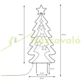   Világító karácsonyfa dekoráció meleg fehér 90 db LED-del 87 cm fém