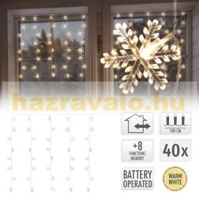   LED fényfüggöny hópehely 100 cm meleg fehér 40 LED karácsonyi világítás időzítővel, ünnepi fényfüzér