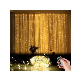   LED fényfüggöny, 300 LED meleg fehér, 3x3 méter távirányítóval, időzítős USB karácsonyi dekoráció, világítás