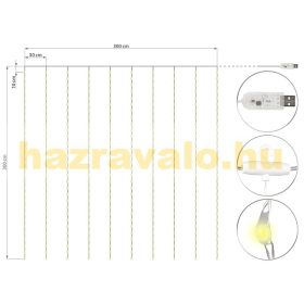   LED fényfüggöny, 300 LED meleg fehér, 3x3 méter távirányítóval, időzítős USB karácsonyi dekoráció, világítás