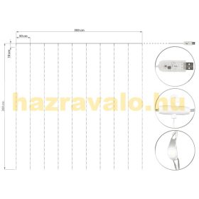   LED fényfüggöny, 300 LED színes, 3x3 méter távirányítóval, időzítős USB karácsonyi dekoráció, világítás