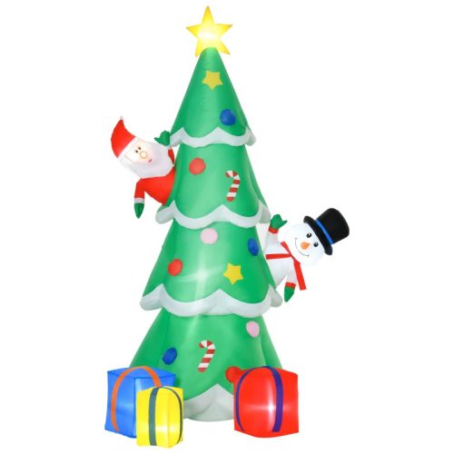 Inflatable Christmas tree with Santa Claus, snowman and gift box, 210 cm, with LED lighting, self-inflating Christmas figure