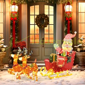   Világító karácsonyi dekoráció, Mikulás szánkón rénszarvasokkal, 246 LED fény