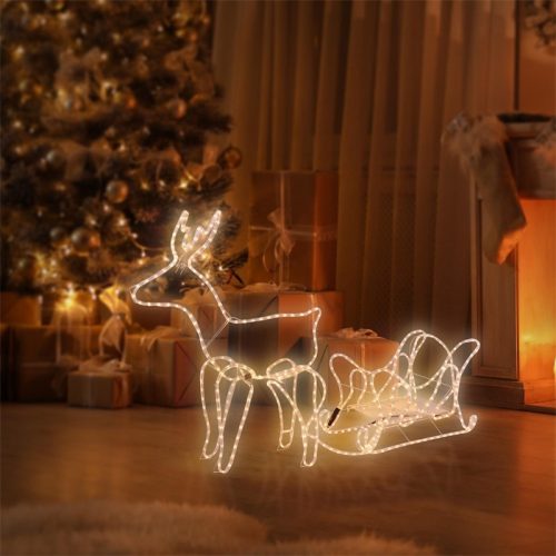 LED reindeer with sleigh, outdoor Christmas decoration warm white, 504 LED, PVC Christmas lighting