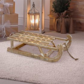   Világító szánkó dekoráció barna, meleg fehér LED-del 50,5x13,5x23,5 cm fából készült karácsonyi dekoráció