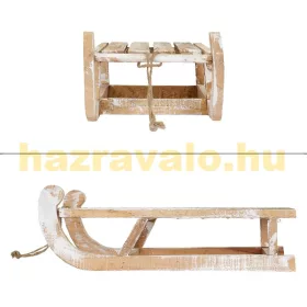 Világító szánkó dekoráció barna, meleg fehér LED-del 50,5x13,5x23,5 cm fából készült karácsony