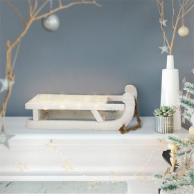   Világító szánkó dekoráció fehér 25 meleg fehér LED-del 31,5x14,5x10,5 cm fából készült karácsonyi dekoráció