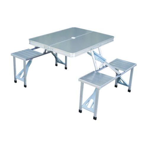 Folding aluminum camping table for 4 people, picnic table with umbrella holder, suitcase table