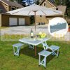 Folding aluminum camping table for 4 people, picnic table with umbrella holder, suitcase table