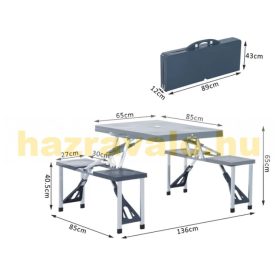   Kempingasztal alumínium összehajtható 4 személyes fekete színben