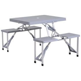   Kempingasztal alumínium 135x82x66 cm összehajtható 4 személyes szett szürke színben