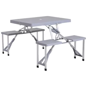   Kempingasztal alumínium 135x82x66 cm összehajtható 4 személyes szett szürke színben