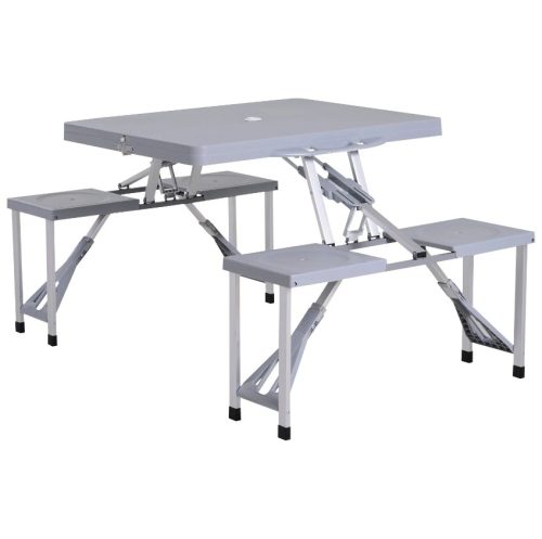 Camping table aluminum 135x82x66 cm foldable 4-person set in gray color