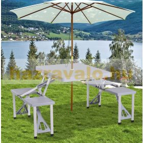   Kempingasztal alumínium 135x82x66 cm összehajtható 4 személyes szett szürke színben