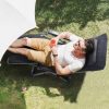 Összecsukható fekete relax napozószék 226,8 kg teherbírás kerti pihenőszék párnával, italtartóval