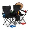 Folding double camping chair with drink holder and cooler bag two-person fishing chair