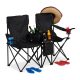 Folding double camping chair with drink holder and cooler bag two-person fishing chair