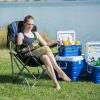 Folding camping chair with built-in drink holder metal frame fishing chair blue-black