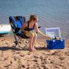 Folding camping chair with built-in drink holder metal frame fishing chair blue-black