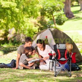   Összecsukható kempingszék lábtartóval beépített italtartóval és hűtőtáskával fémvázas horgászszék 