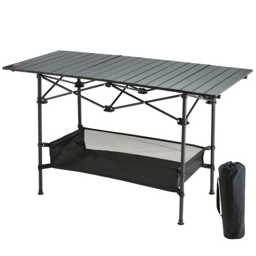 Összecsukható alumínium kempingasztal 115x55 cm masszív, hordozható kültéri asztal 100 kg teherbírással